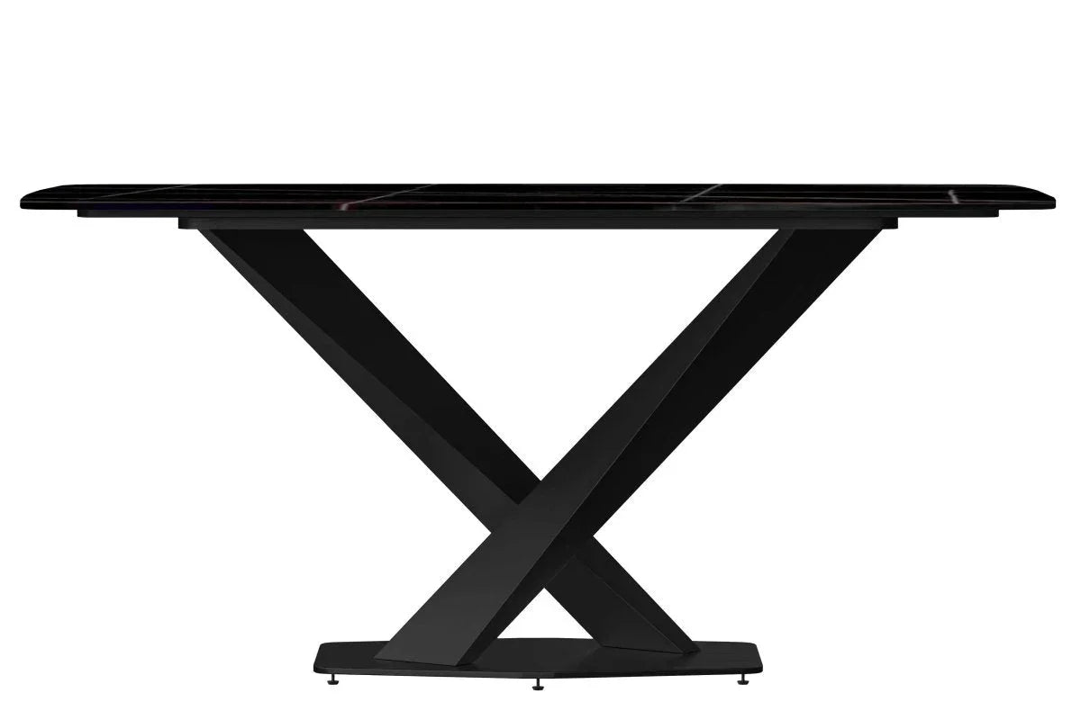 Voren 7-Piece Dining Set with 55" Rectangular Dining Table with Sintered Stone Top and Black Base and 6 Leather Dining Chairs - Elax Furniture