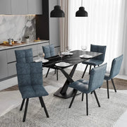 Voren 7-Piece Dining Set with 55" Rectangular Dining Table with Sintered Stone Top and Black Base and 6 Leather Dining Chairs - Elax Furniture