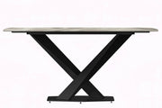 Voren 7-Piece Dining Set with 55" Rectangular Dining Table with Sintered Stone Top and Gold Base in Deep Grey and 6 Leather Dining Chairs - Elax Furniture