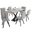 Voren 7-Piece Dining Set with 55" Rectangular Dining Table with Sintered Stone Top and Gold Base in Deep Grey and 6 Leather Dining Chairs