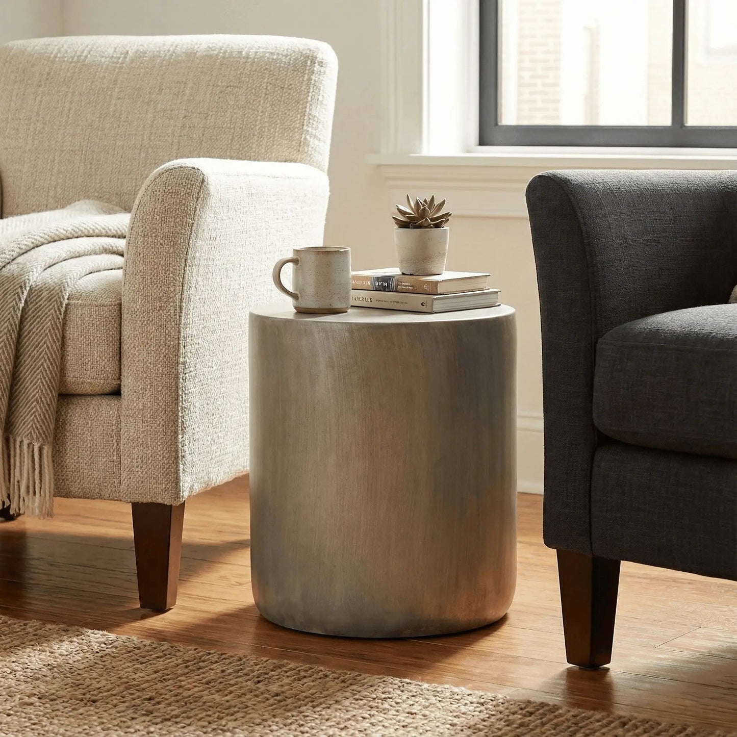 Vintara Round Fiberstone Side Table with Brushed Finish – Indoor & Outdoor Accent Table