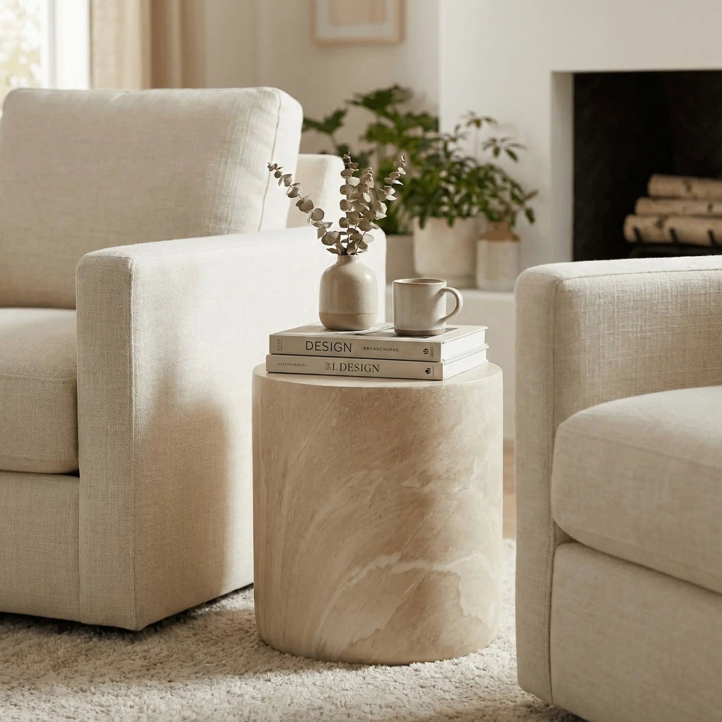 Vintara Round Fiberstone Side Table with Brushed Finish – Indoor & Outdoor Accent Table