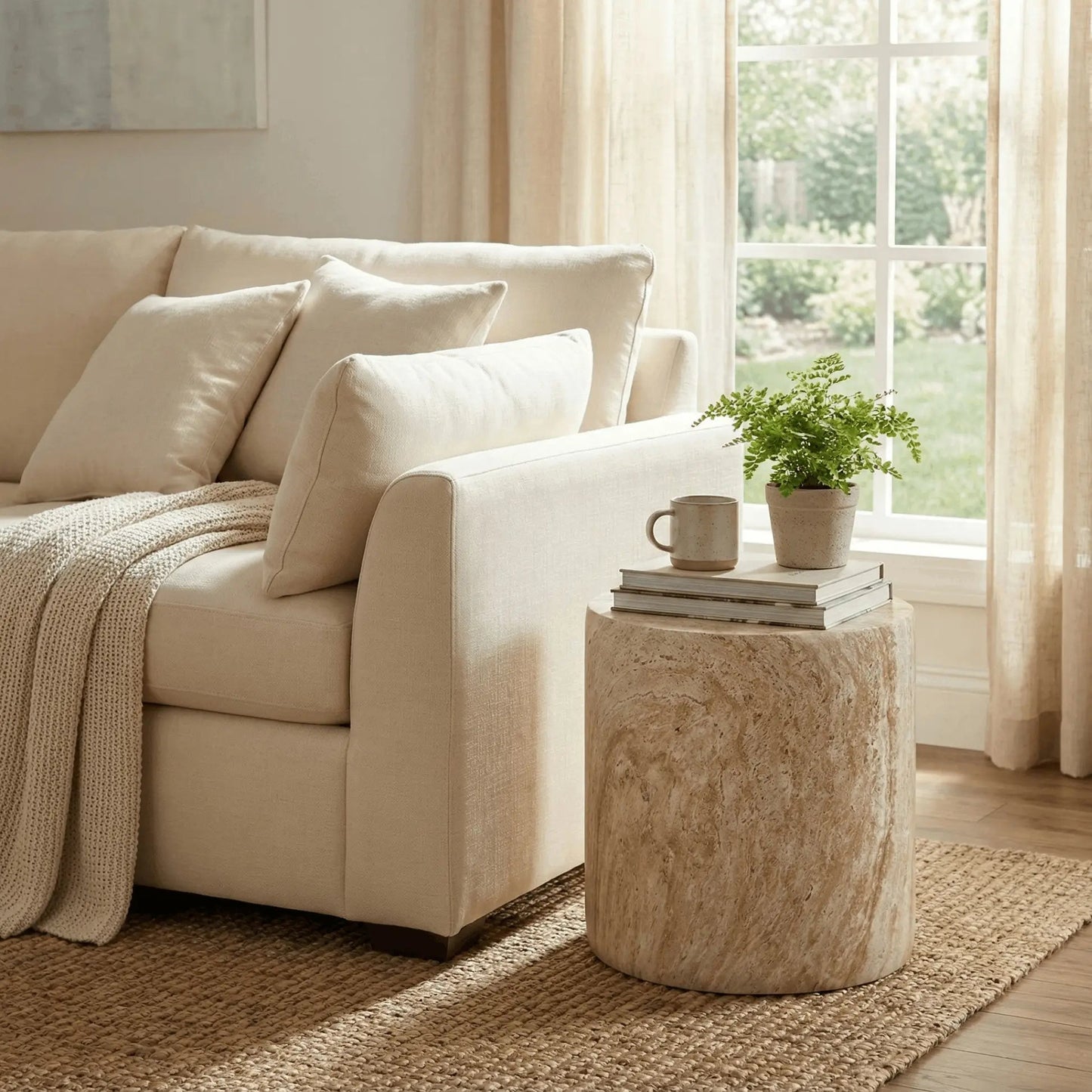 Vintara Round Fiberstone Side Table with Brushed Finish – Indoor & Outdoor Accent Table