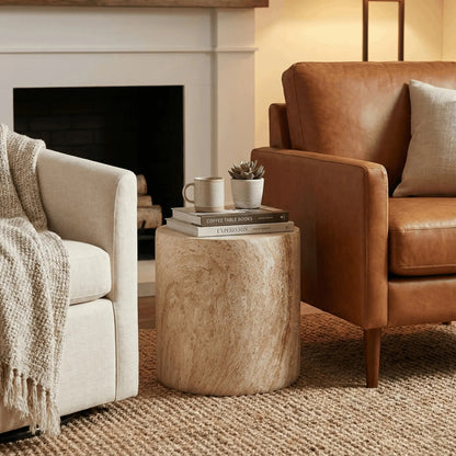 Vintara Round Fiberstone Side Table with Brushed Finish – Indoor & Outdoor Accent Table