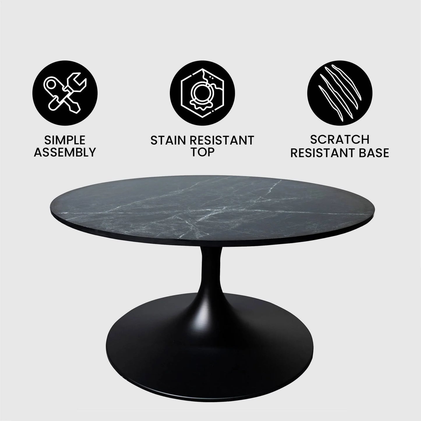 Verve 27” Round Coffee Table with MDF Top and Stainless Steel Base - Elax Furniture