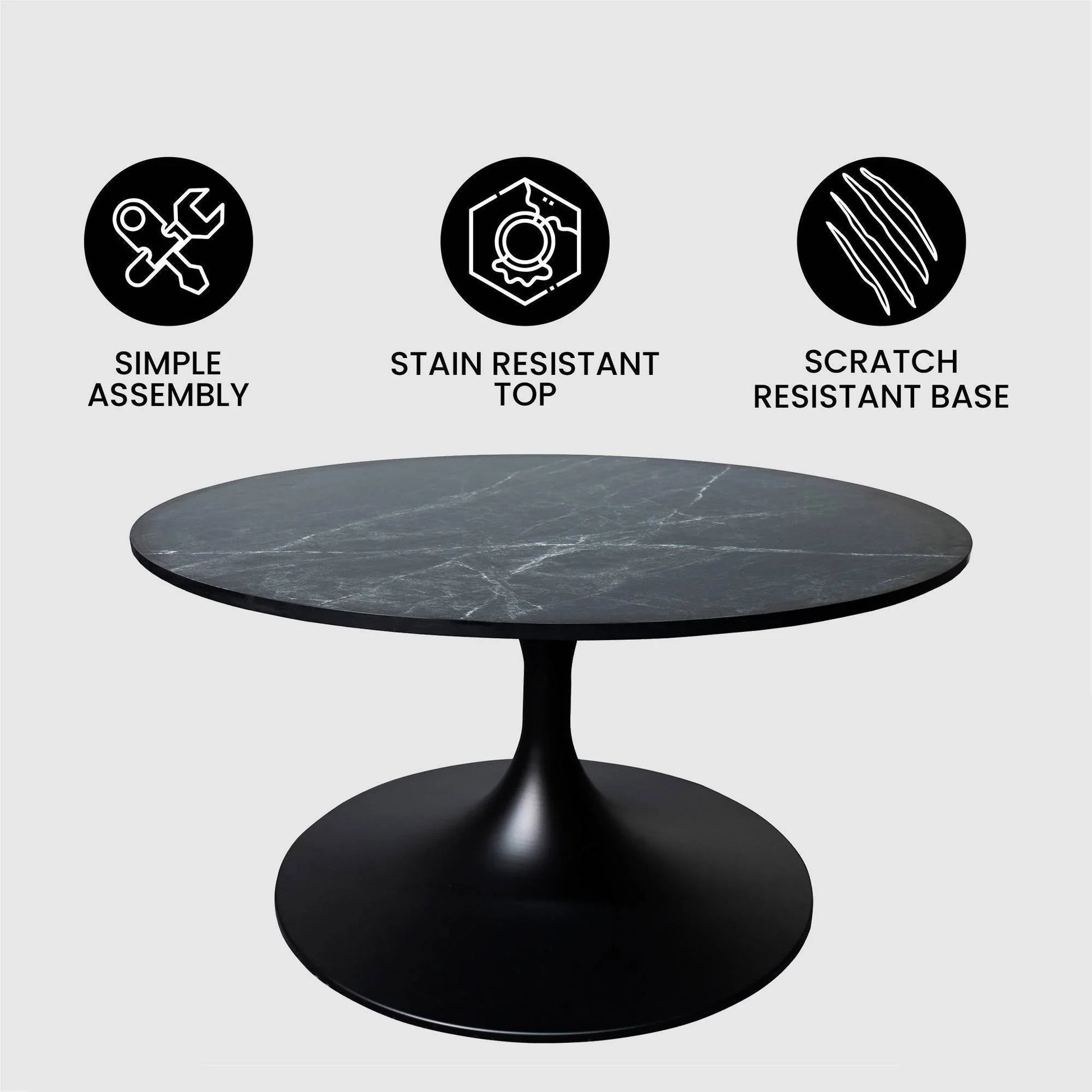 Verve 27” Round Coffee Table with MDF Top and Stainless Steel Base - Elax Furniture