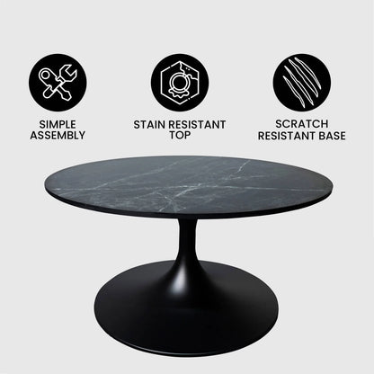 Verve 27” Round Coffee Table with MDF Top and Stainless Steel Base - Elax Furniture