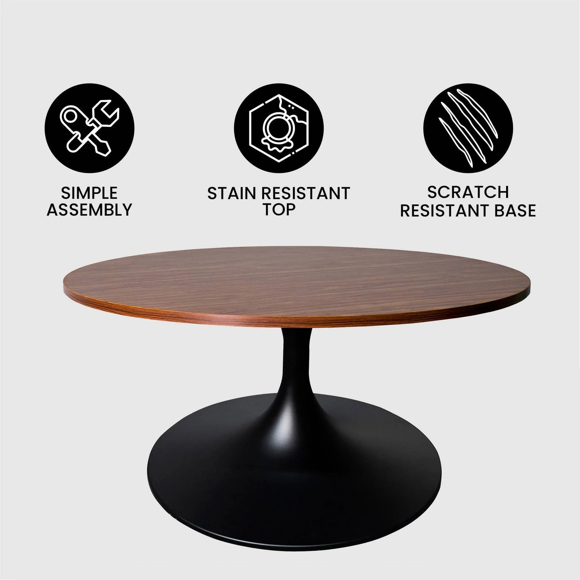 Verve 27” Round Coffee Table with MDF Top and Stainless Steel Base - Elax Furniture