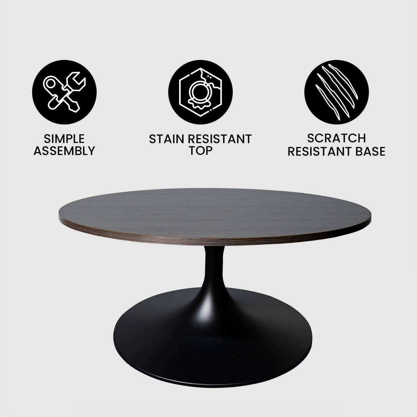 Verve 27” Round Coffee Table with MDF Top and Stainless Steel Base - Elax Furniture