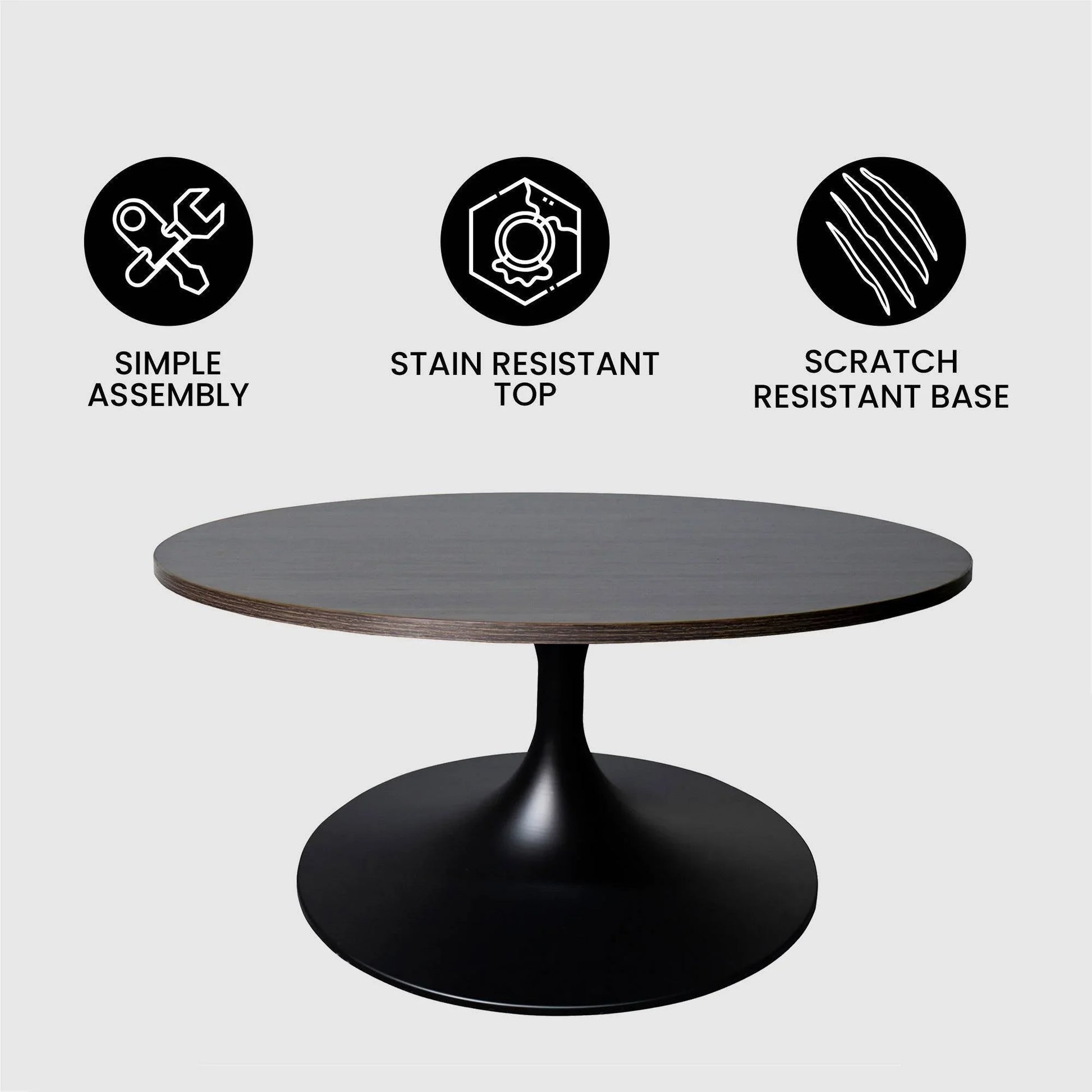 Verve 27” Round Coffee Table with MDF Top and Stainless Steel Base - Elax Furniture