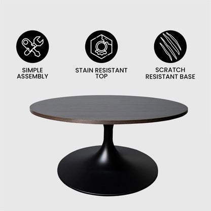 Verve 27” Round Coffee Table with MDF Top and Stainless Steel Base - Elax Furniture