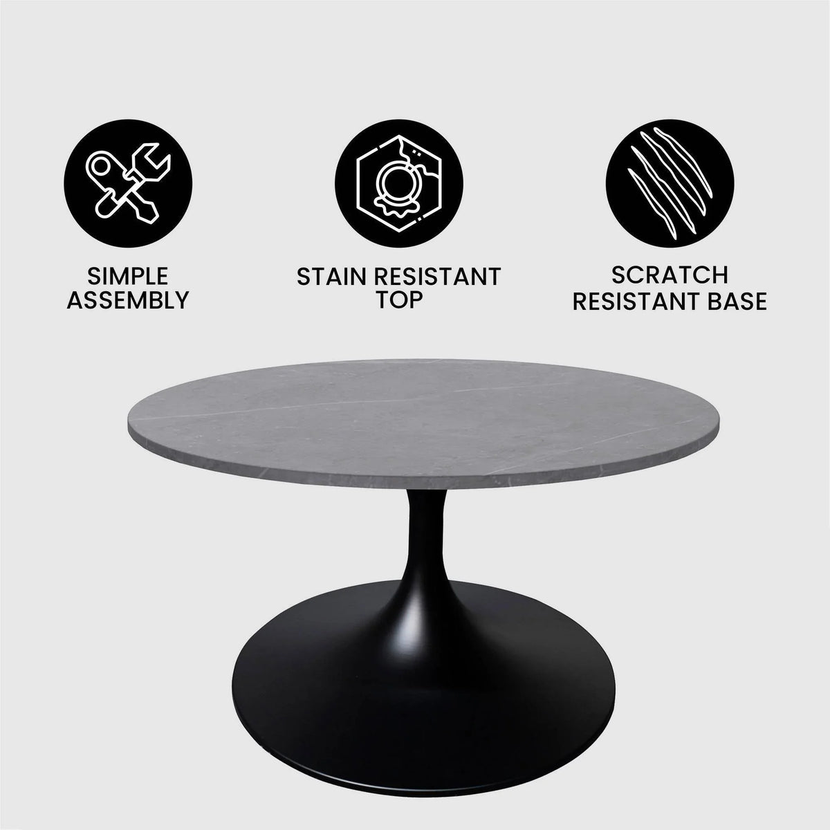 Verve 27” Round Coffee Table with Sintered Stone Top and Stainless Steel Base - Elax Furniture