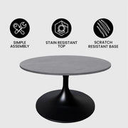 Verve 27” Round Coffee Table with Sintered Stone Top and Stainless Steel Base - Elax Furniture