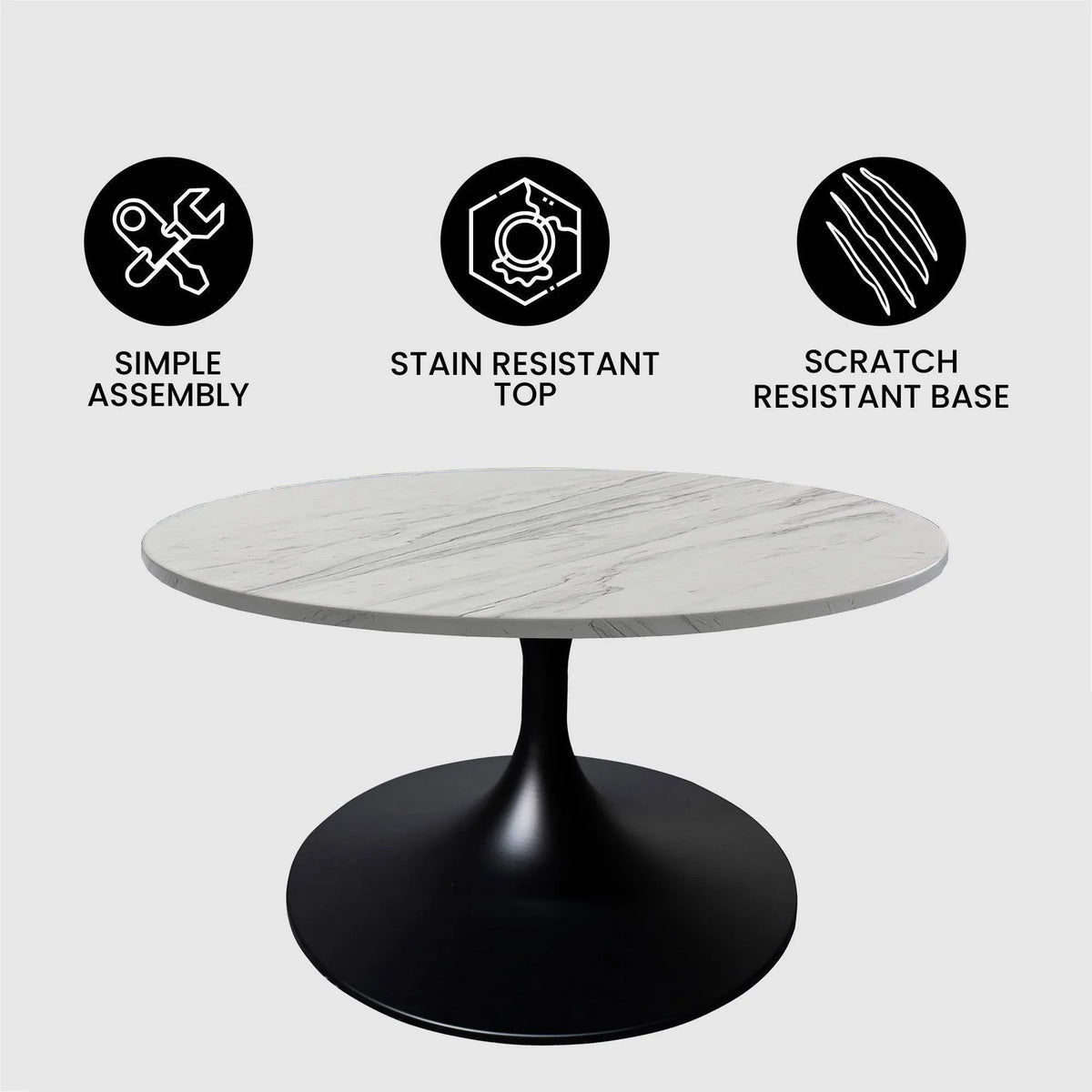Verve 27” Round Coffee Table with Resin Top and Stainless Steel Base - Elax Furniture
