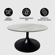 Verve 27” Round Coffee Table with Resin Top and Stainless Steel Base - Elax Furniture