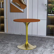 Verve Round Dining Table with MDF/Sintered Stone/Resin Tabletop in Gold Stainless Steel Pedestal Base - Elax Furniture