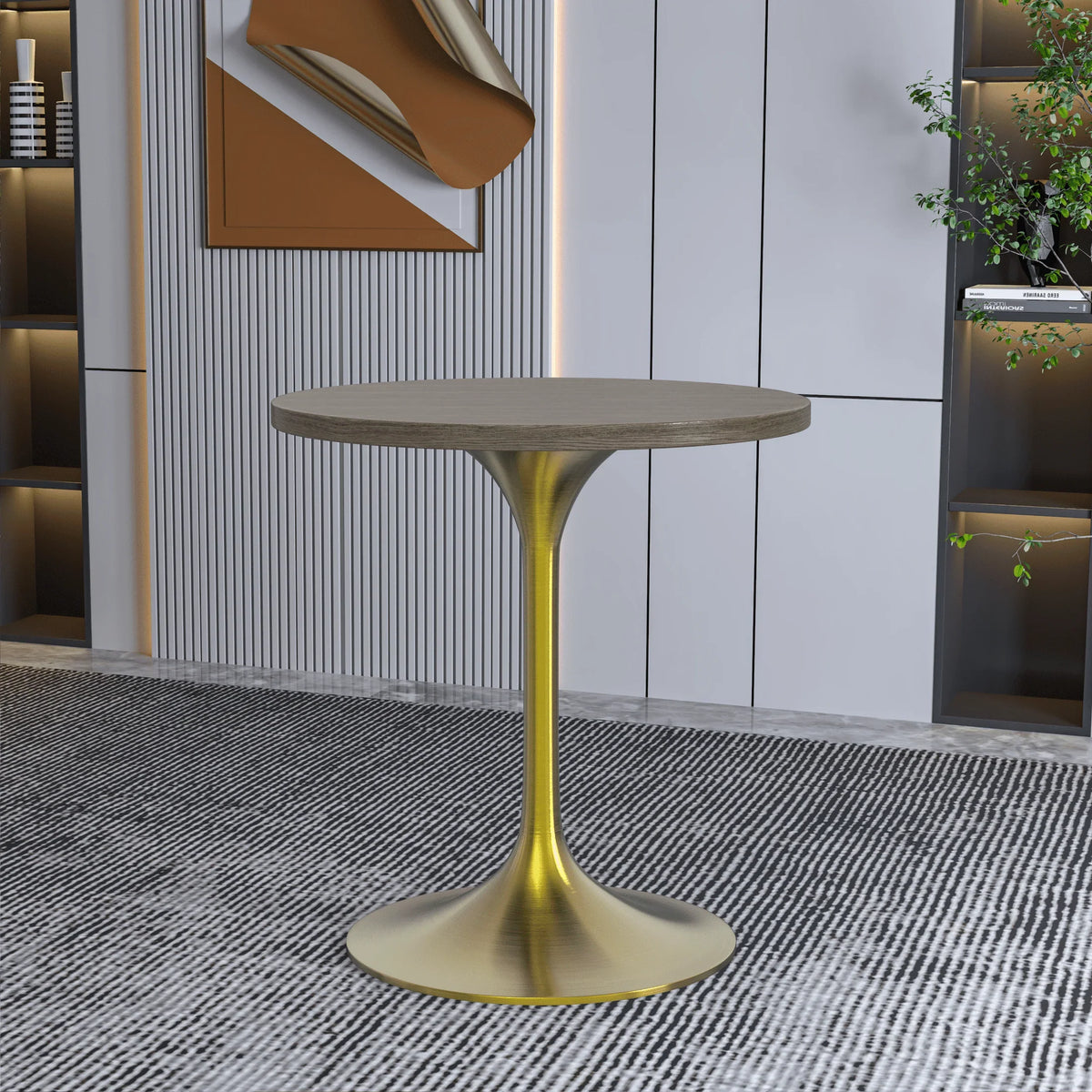 Verve Round Dining Table with MDF/Sintered Stone/Resin Tabletop in Gold Stainless Steel Pedestal Base - Elax Furniture