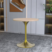 Verve Round Dining Table with MDF/Sintered Stone/Resin Tabletop in Gold Stainless Steel Pedestal Base - Elax Furniture
