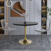 Verve Round Dining Table with MDF/Sintered Stone/Resin Tabletop in Gold Stainless Steel Pedestal Base - Elax Furniture