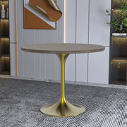 Verve Round Dining Table with MDF/Sintered Stone/Resin Tabletop in Gold Stainless Steel Pedestal Base - Elax Furniture
