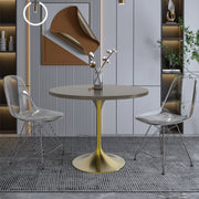 Verve Round Dining Table with MDF/Sintered Stone/Resin Tabletop in Gold Stainless Steel Pedestal Base - Elax Furniture