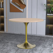 Verve Round Dining Table with MDF/Sintered Stone/Resin Tabletop in Gold Stainless Steel Pedestal Base - Elax Furniture
