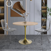 Verve Round Dining Table with MDF/Sintered Stone/Resin Tabletop in Gold Stainless Steel Pedestal Base - Elax Furniture