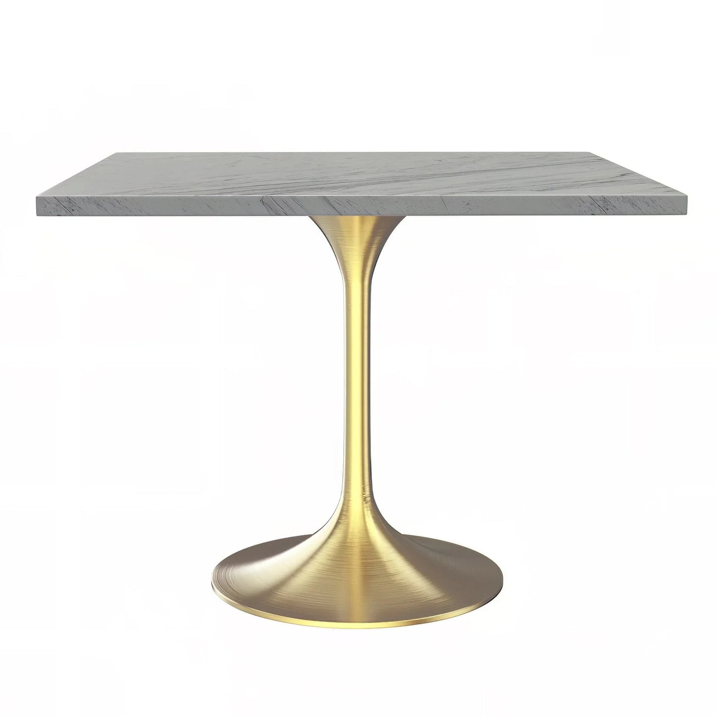Verve Square Dining Table with a Laminated White Marbleized Tabletop and Brushed Gold Stainless Steel Base - Elax Furniture