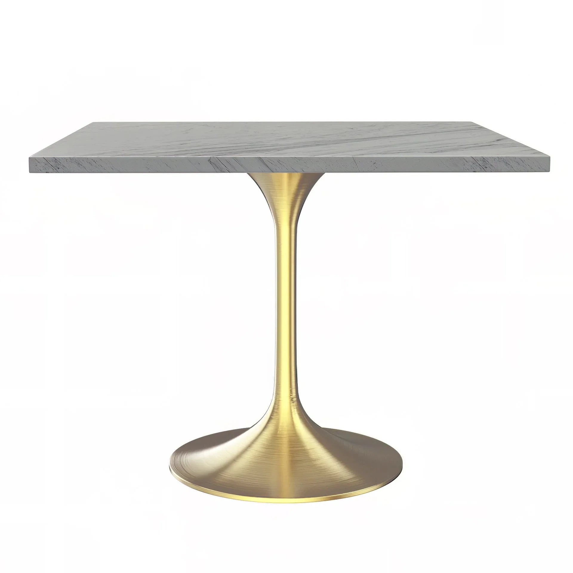 Verve Square Dining Table with a Laminated White Marbleized Tabletop and Brushed Gold Stainless Steel Base - Elax Furniture