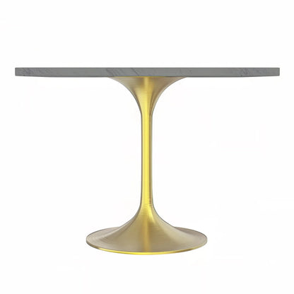 Verve Square Dining Table with a Laminated White Marbleized Tabletop and Brushed Gold Stainless Steel Base - Elax Furniture