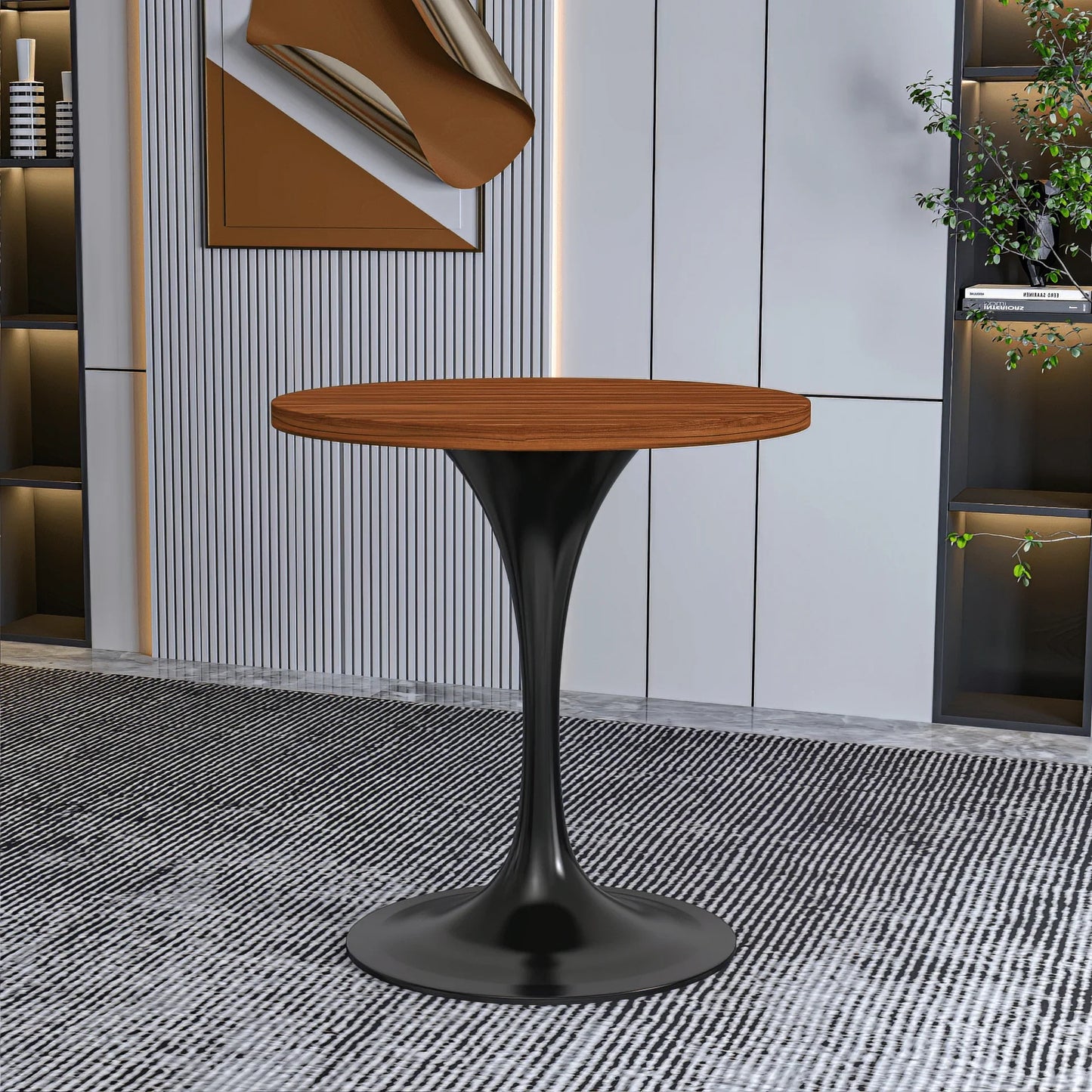 Verve Round Dining Table with MDF/Sintered Stone/Resin Tabletop in Black Stainless Steel Pedestal Base - Elax Furniture