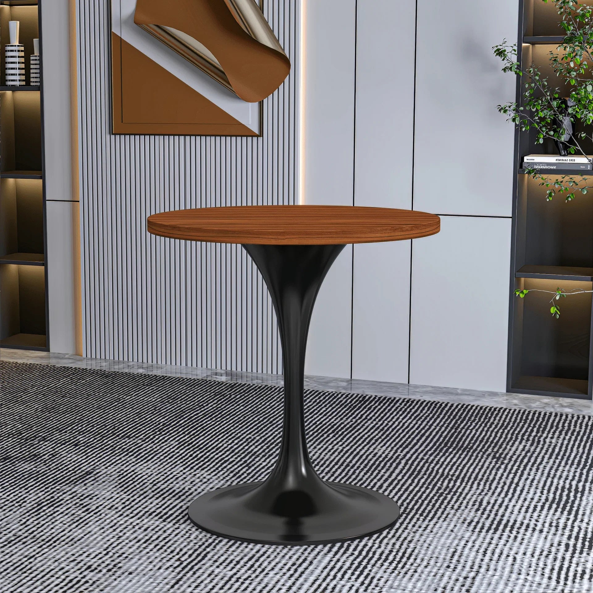 Verve Round Dining Table with MDF/Sintered Stone/Resin Tabletop in Black Stainless Steel Pedestal Base - Elax Furniture
