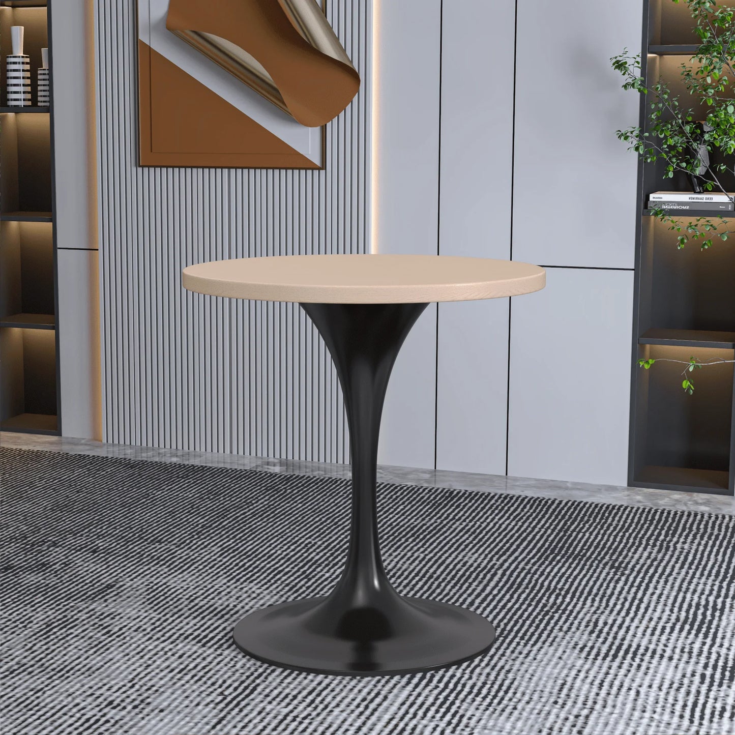 Verve Round Dining Table with MDF/Sintered Stone/Resin Tabletop in Black Stainless Steel Pedestal Base - Elax Furniture