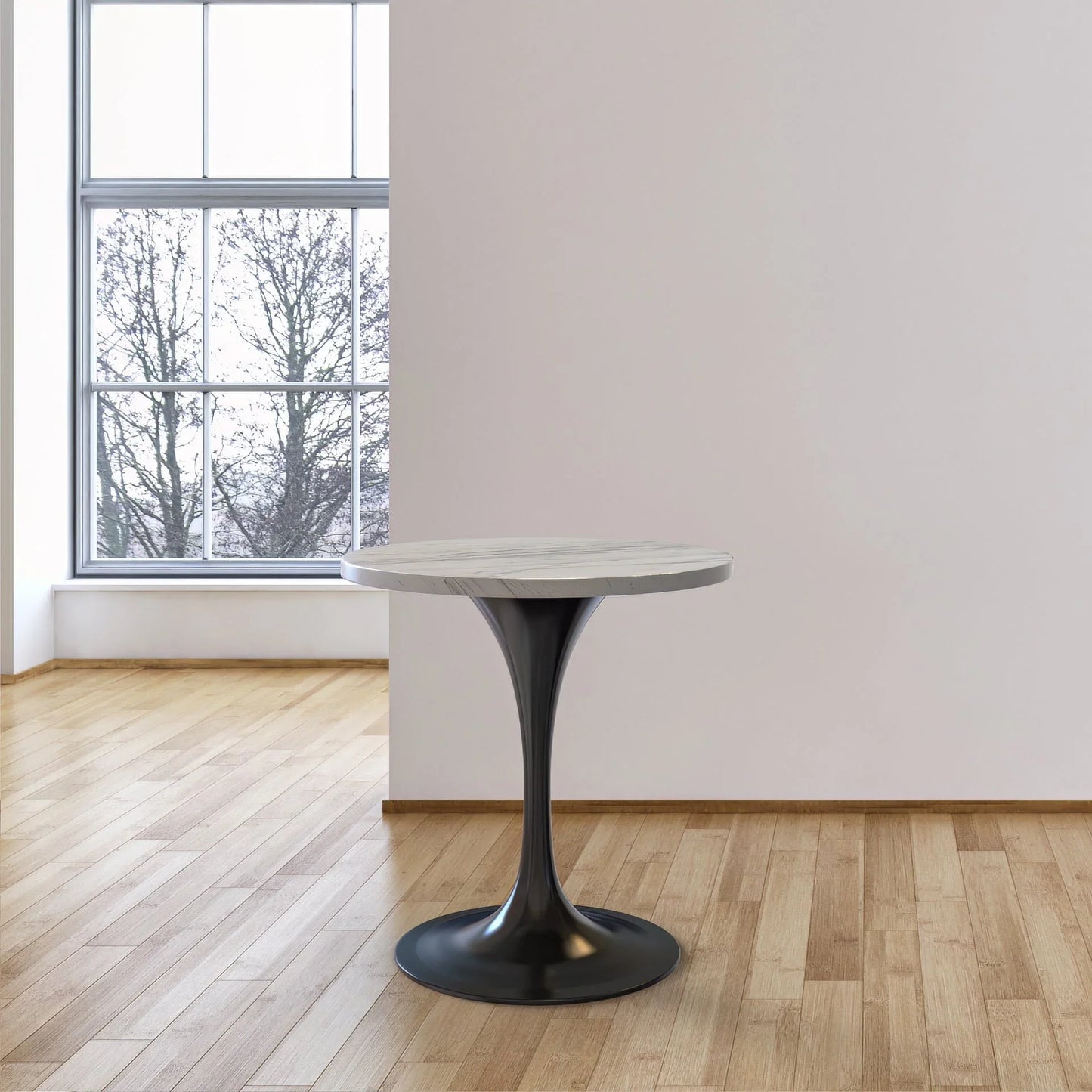 Verve Round Dining Table with MDF/Sintered Stone/Resin Tabletop in Black Stainless Steel Pedestal Base - Elax Furniture