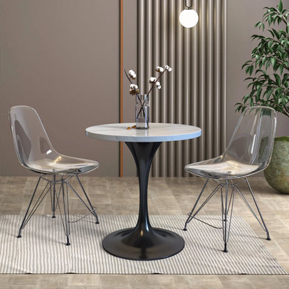 Verve Round Dining Table with MDF/Sintered Stone/Resin Tabletop in Black Stainless Steel Pedestal Base - Elax Furniture