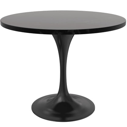 Verve Round Dining Table with MDF/Sintered Stone/Resin Tabletop in Black Stainless Steel Pedestal Base - Elax Furniture