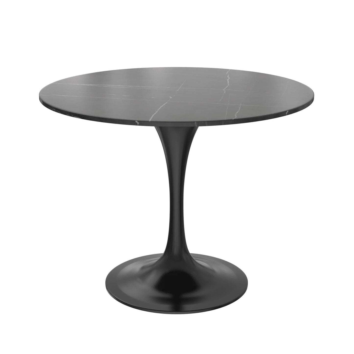 Verve Round Dining Table with MDF/Sintered Stone/Resin Tabletop in Black Stainless Steel Pedestal Base - Elax Furniture