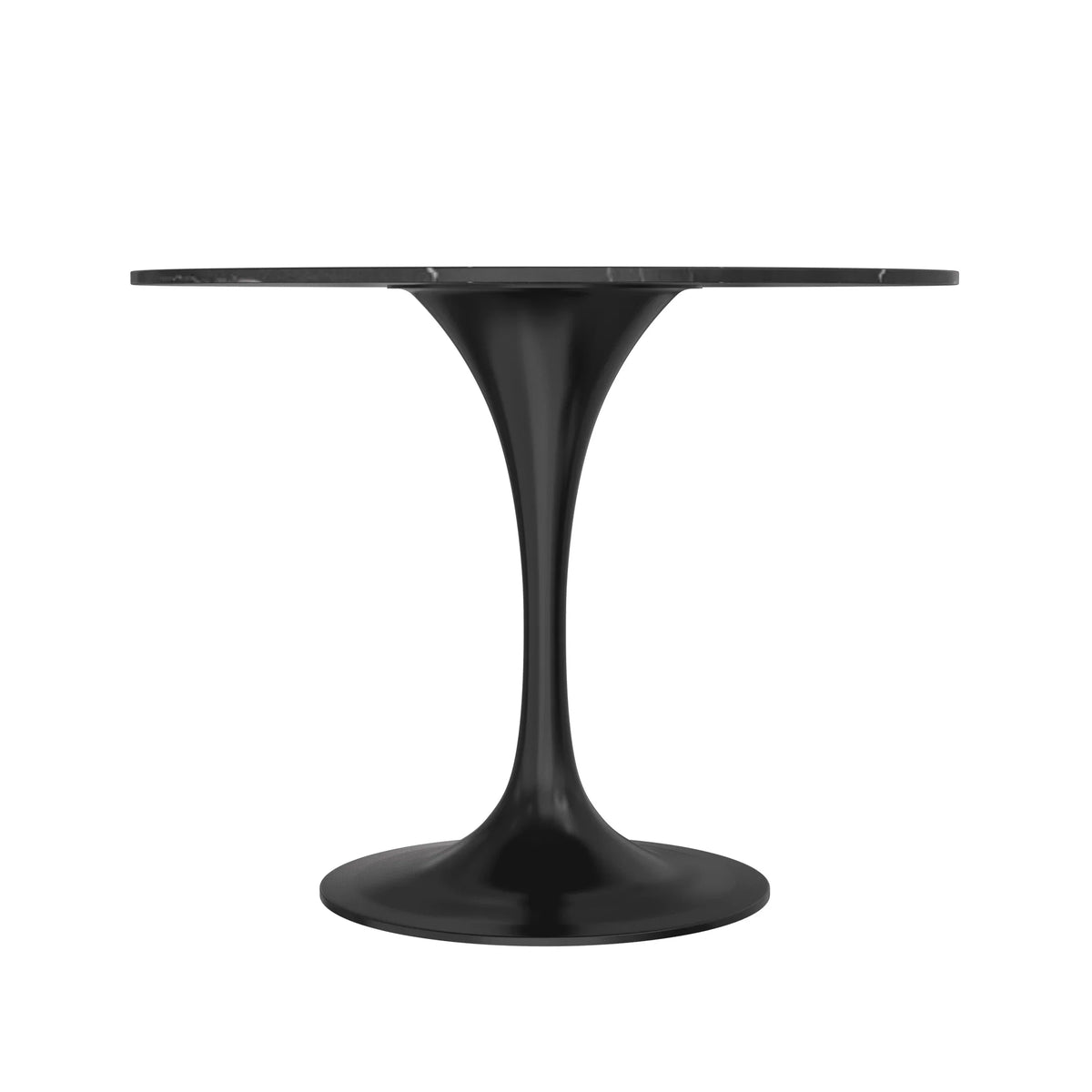 Verve Round Dining Table with MDF/Sintered Stone/Resin Tabletop in Black Stainless Steel Pedestal Base - Elax Furniture