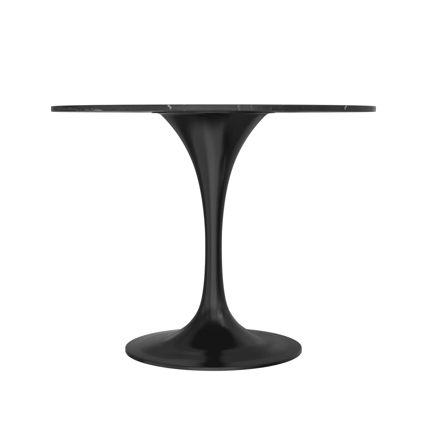 Verve Round Dining Table with MDF/Sintered Stone/Resin Tabletop in Black Stainless Steel Pedestal Base - Elax Furniture
