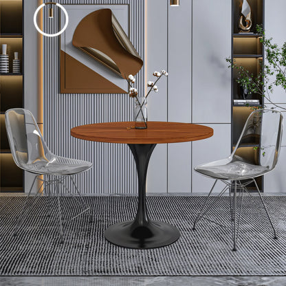 Verve Round Dining Table with MDF/Sintered Stone/Resin Tabletop in Black Stainless Steel Pedestal Base - Elax Furniture