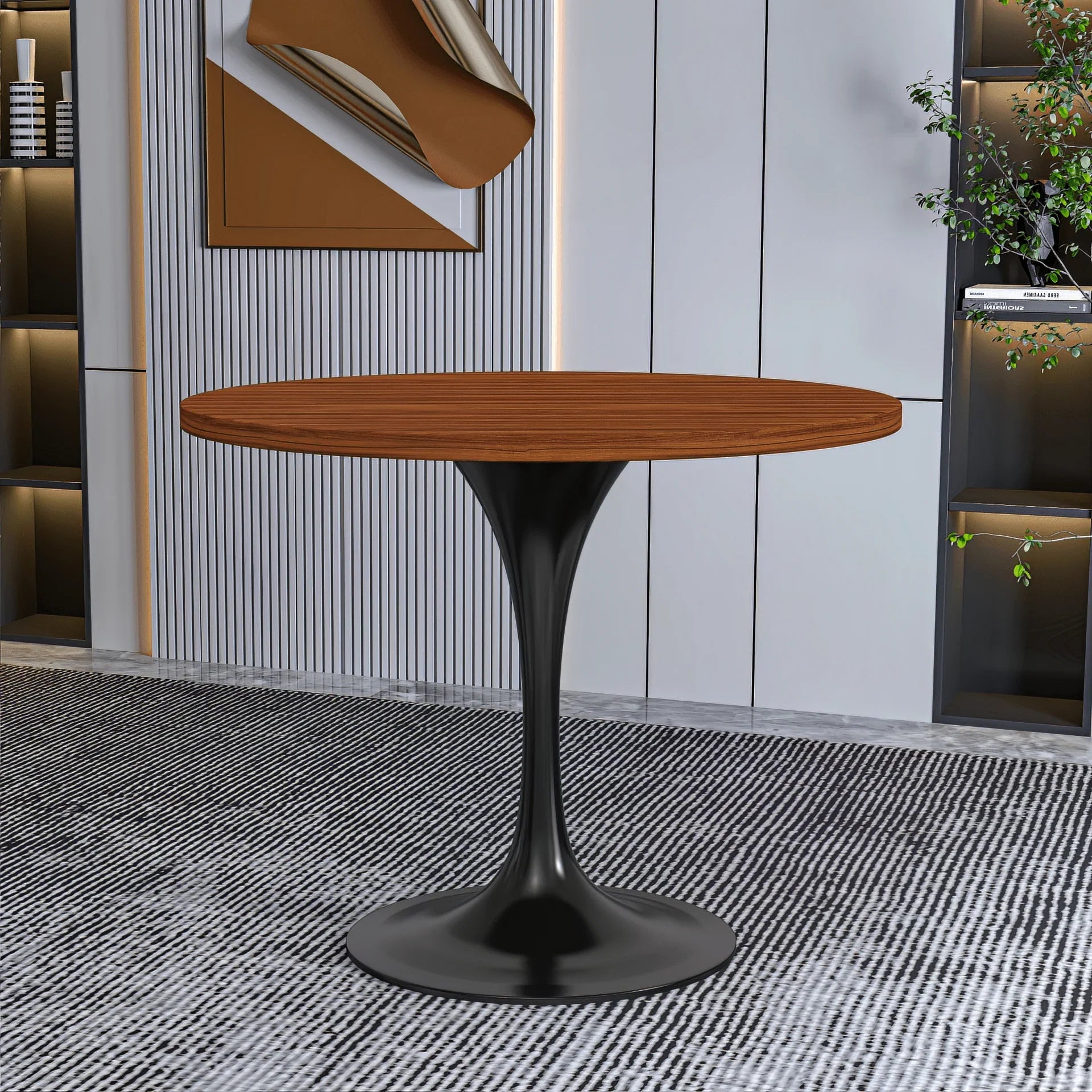 Verve Round Dining Table with MDF/Sintered Stone/Resin Tabletop in Black Stainless Steel Pedestal Base - Elax Furniture