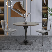 Verve Round Dining Table with MDF/Sintered Stone/Resin Tabletop in Black Stainless Steel Pedestal Base - Elax Furniture