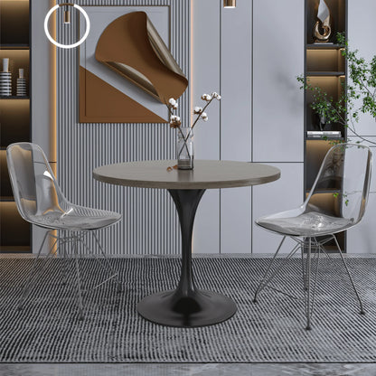 Verve Round Dining Table with MDF/Sintered Stone/Resin Tabletop in Black Stainless Steel Pedestal Base - Elax Furniture