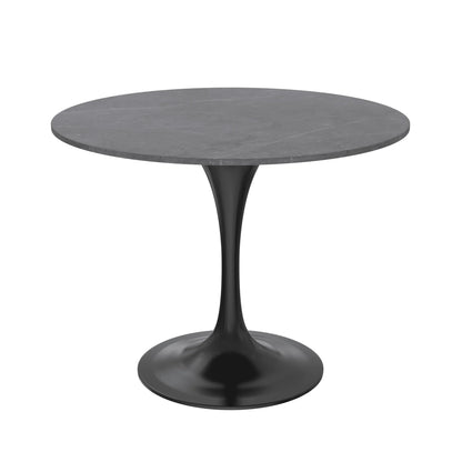 Verve Round Dining Table with MDF/Sintered Stone/Resin Tabletop in Black Stainless Steel Pedestal Base - Elax Furniture