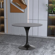 Verve Round Dining Table with MDF/Sintered Stone/Resin Tabletop in Black Stainless Steel Pedestal Base - Elax Furniture