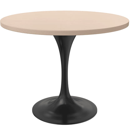 Verve Round Dining Table with MDF/Sintered Stone/Resin Tabletop in Black Stainless Steel Pedestal Base - Elax Furniture