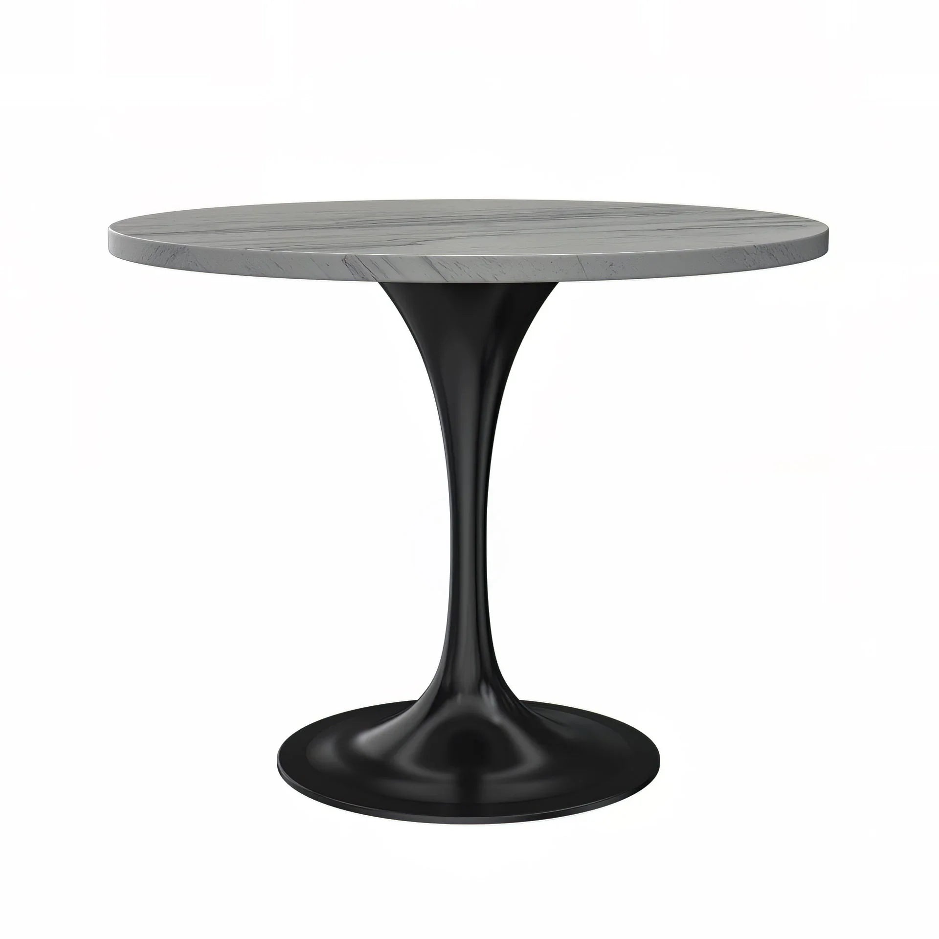 Verve Round Dining Table with MDF/Sintered Stone/Resin Tabletop in Black Stainless Steel Pedestal Base - Elax Furniture