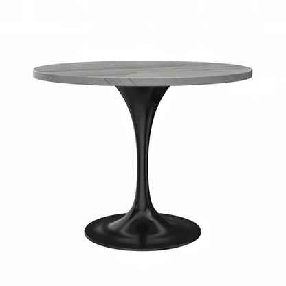 Verve Round Dining Table with MDF/Sintered Stone/Resin Tabletop in Black Stainless Steel Pedestal Base - Elax Furniture