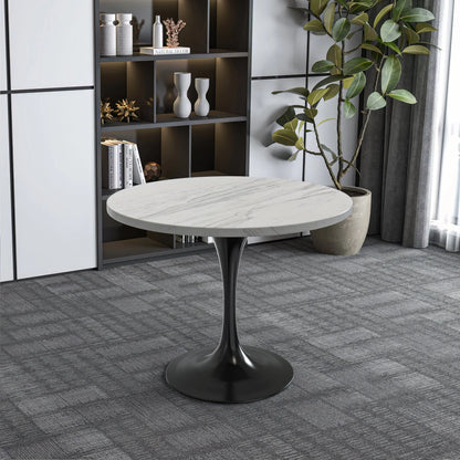 Verve Round Dining Table with MDF/Sintered Stone/Resin Tabletop in Black Stainless Steel Pedestal Base - Elax Furniture