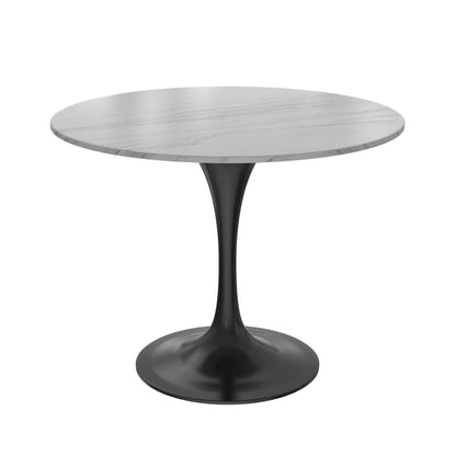 Verve Round Dining Table with MDF/Sintered Stone/Resin Tabletop in Black Stainless Steel Pedestal Base - Elax Furniture
